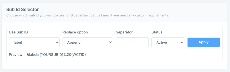 bluepartner-sub-id-selector-settings