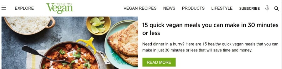 Vegan Food & Living - affiliate marketing example
