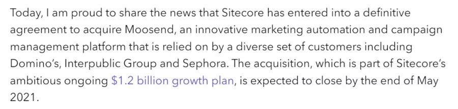Moosend acquired by Sitecore